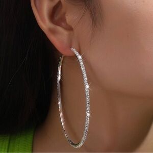 🔥🔥🆕Rhinestone Silver Hoop Earrings